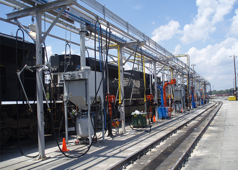 Big Sandy™ direct sanding system for dense phase pneumatic conveying of dry sand to locomotives