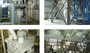 Bag breaking, weighing, mixing and dense phase conveying of tile grout